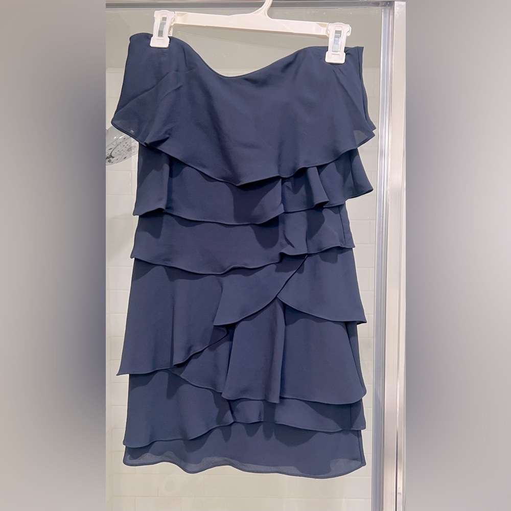 BCBG strapless navy blue ruffle dress